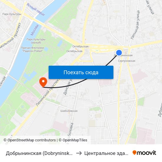 Добрынинская (Dobryninskaya) to Центральное здание map