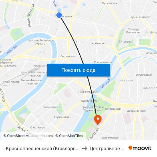 Краснопресненская (Krasnopresnenskaya) to Центральное здание map