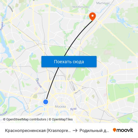 Краснопресненская (Krasnopresnenskaya) to Родильный дом №5 map