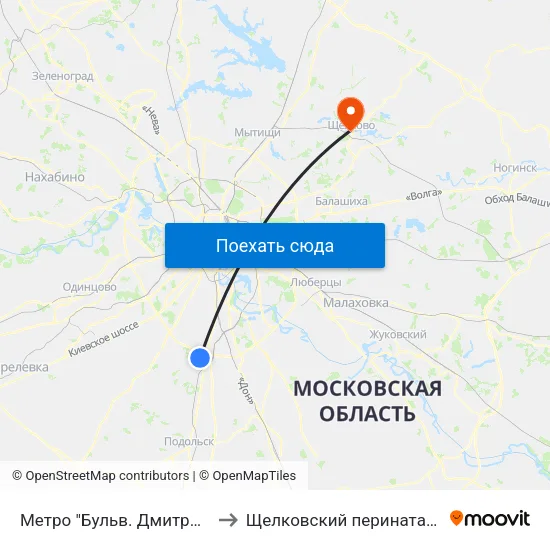 Метро "Бульв. Дмитрия Донского" to Щелковский перинатальный центр map