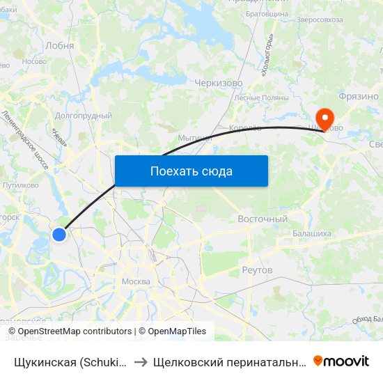 Щукинская (Schukinskaya) to Щелковский перинатальный центр map