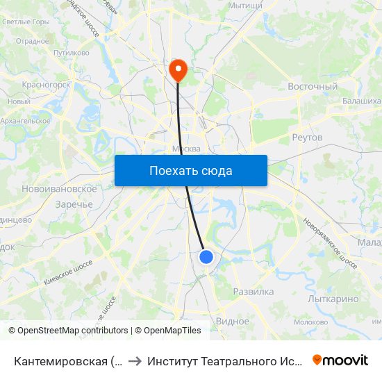 Кантемировская (Kantemirovskaya) to Институт Театрального Искусства п / у И.Д. Кобзона map