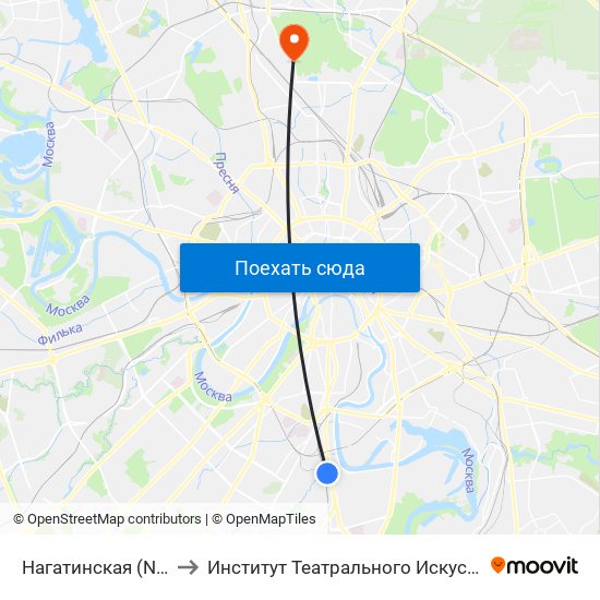 Нагатинская (Nagatinskaya) to Институт Театрального Искусства п / у И.Д. Кобзона map