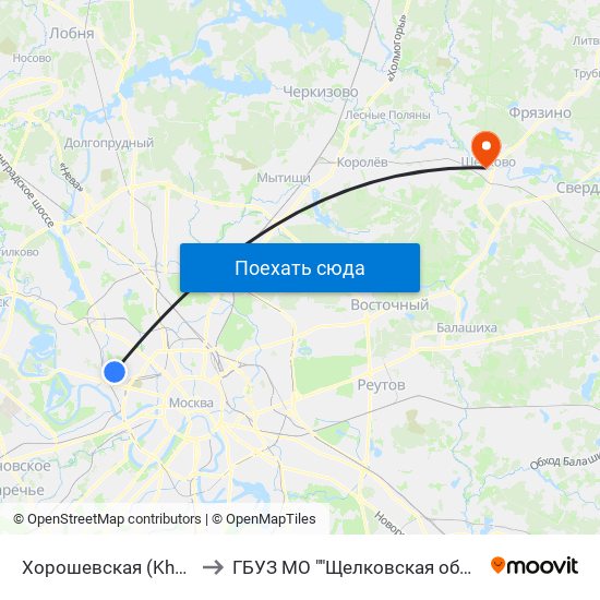 Хорошевская (Khoroshevskaya) to ГБУЗ МО ""Щелковская областная больница"" map