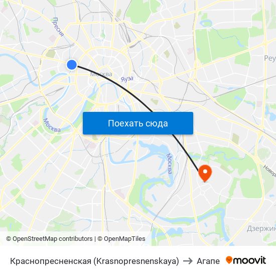 Краснопресненская (Krasnopresnenskaya) to Агапе map