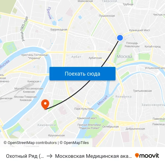 Охотный Ряд (Okhotny Ryad) to Московская Медицинская академия им. И. М. Сеченова map