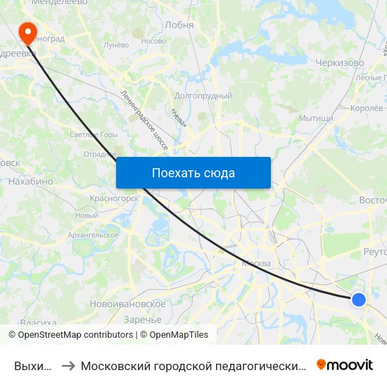 Выхино (Vykhino) to Московский городской педагогический университет. Институт делового администрирования map