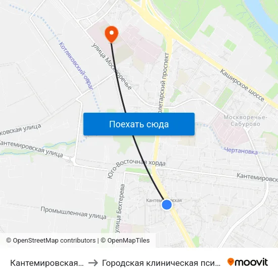 Кантемировская (Kantemirovskaya) to Городская клиническая психиатрическая больница № 15 map