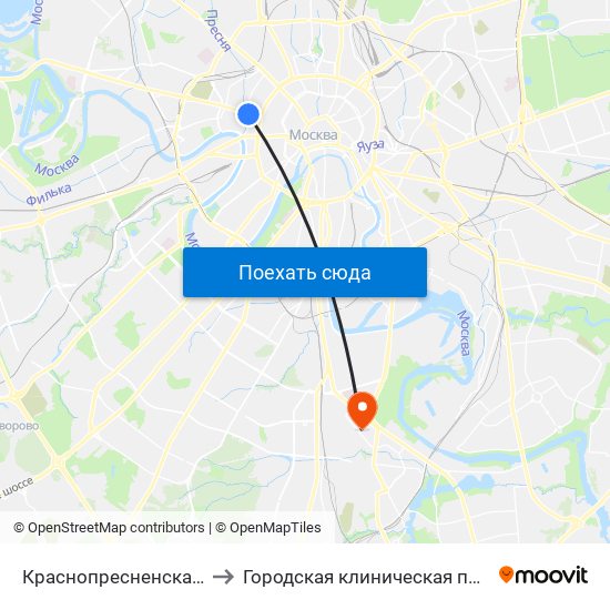 Краснопресненская (Krasnopresnenskaya) to Городская клиническая психиатрическая больница № 15 map