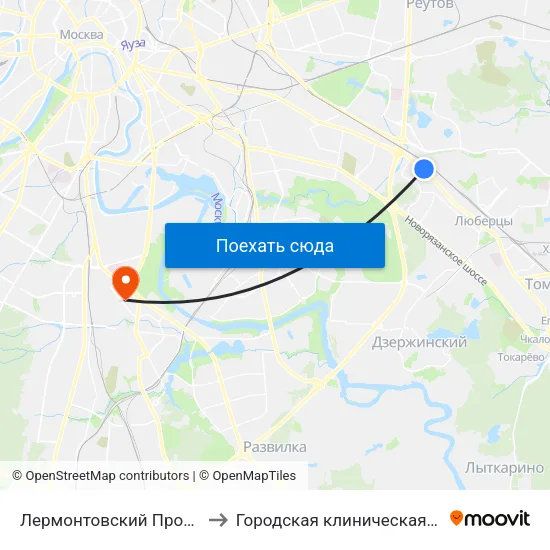 Лермонтовский Проспект (Lermontovsky Prospekt) to Городская клиническая психиатрическая больница № 15 map
