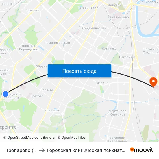 Тропарёво (Troparevo) to Городская клиническая психиатрическая больница № 15 map