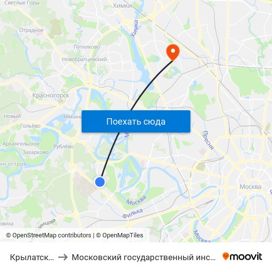 Крылатское (Krylatskoe) to Московский государственный институт индустрии туризма им. Ю.А. Сенкевича map