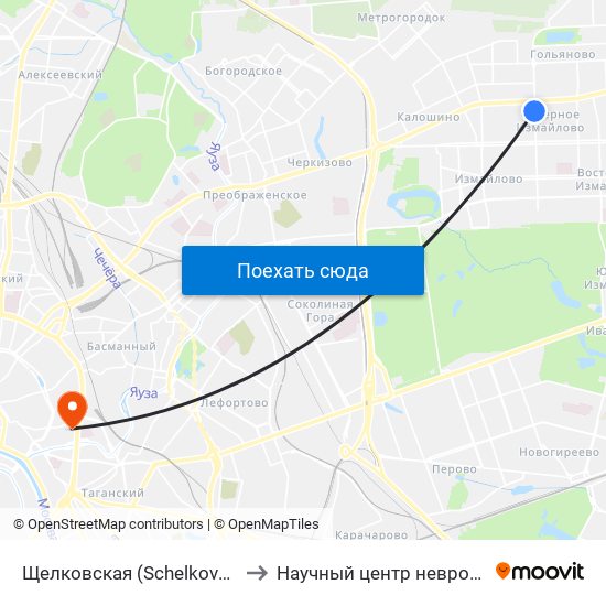 Щелковская (Schelkovskaya) to Научный центр неврологии map