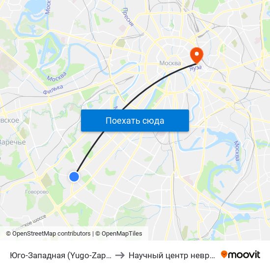 Юго-Западная (Yugo-Zapadnaya) to Научный центр неврологии map