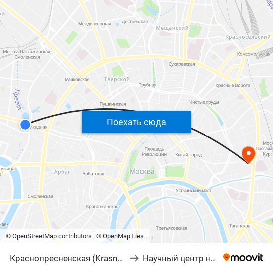 Краснопресненская (Krasnopresnenskaya) to Научный центр неврологии map