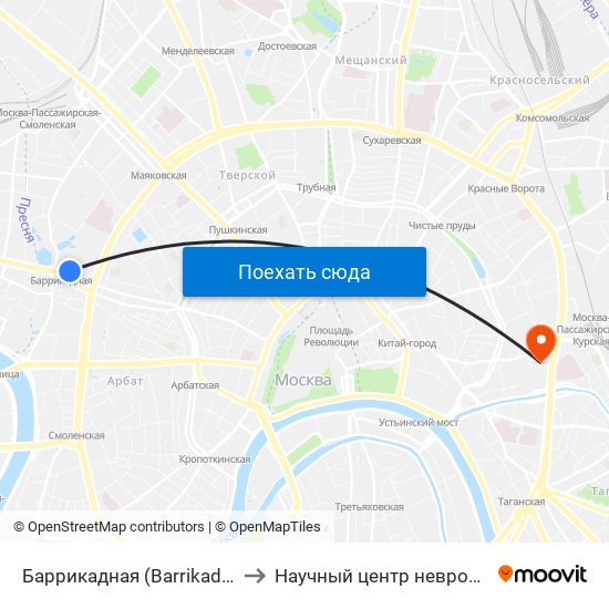 Баррикадная (Barrikadnaya) to Научный центр неврологии map