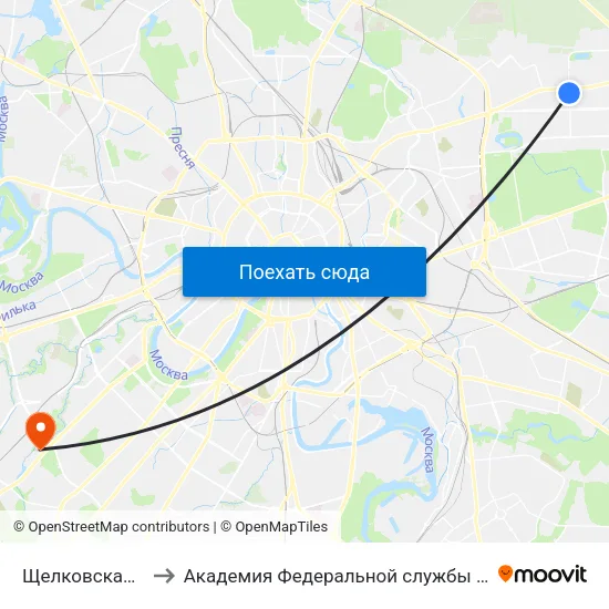 Щелковская (Schelkovskaya) to Академия Федеральной службы безопасности Российской Федерации map