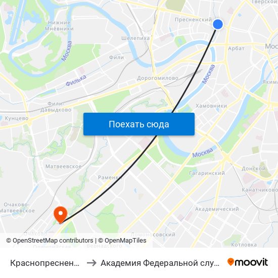 Краснопресненская (Krasnopresnenskaya) to Академия Федеральной службы безопасности Российской Федерации map