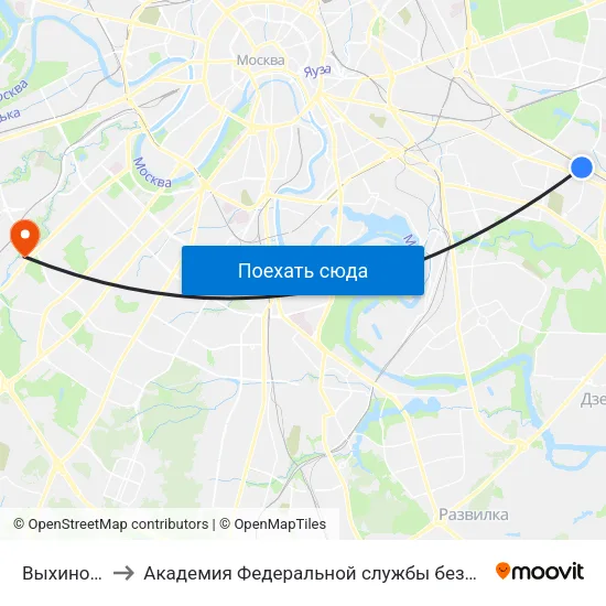 Выхино (Vykhino) to Академия Федеральной службы безопасности Российской Федерации map