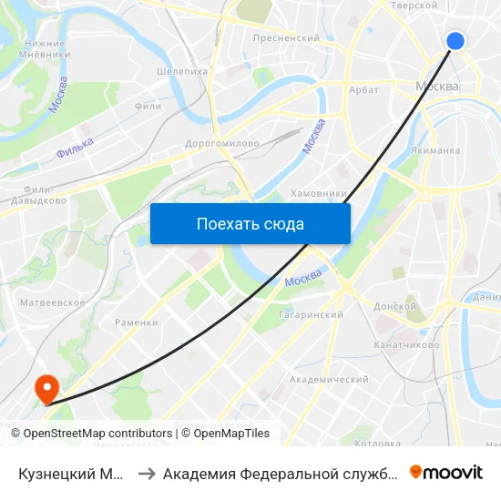 Кузнецкий Мост (Kuznetsky Most) to Академия Федеральной службы безопасности Российской Федерации map