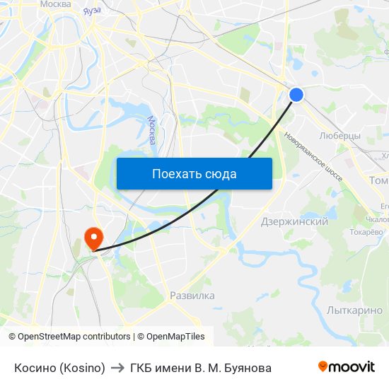 Косино (Kosino) to ГКБ имени В. М. Буянова map
