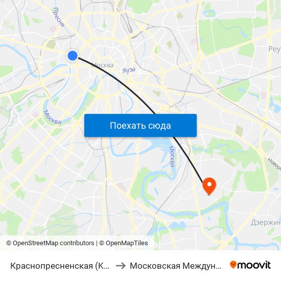 Краснопресненская (Krasnopresnenskaya) to Московская Международная Академия map