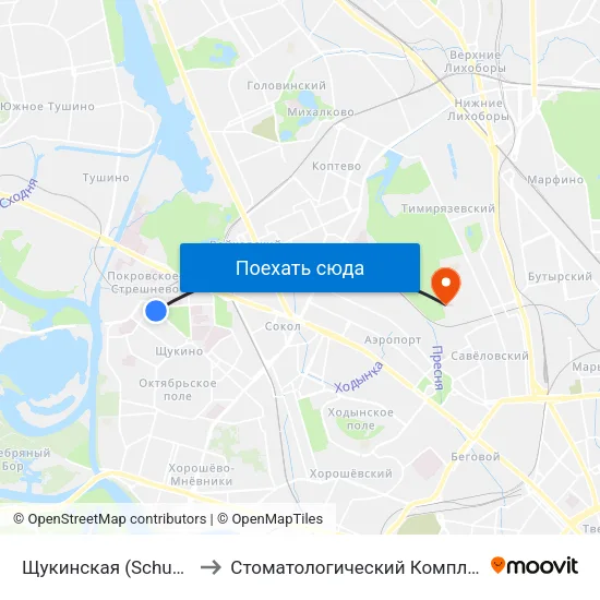 Щукинская (Schukinskaya) to Стоматологический Комплекс МГМСУ map