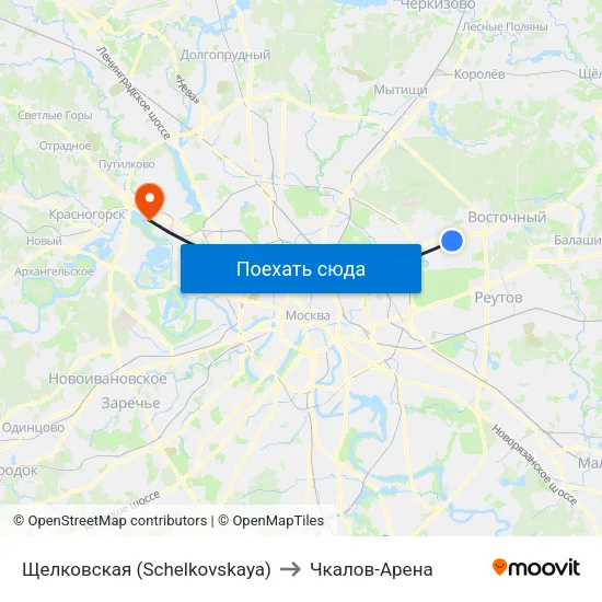Щелковская (Schelkovskaya) to Чкалов-Арена map