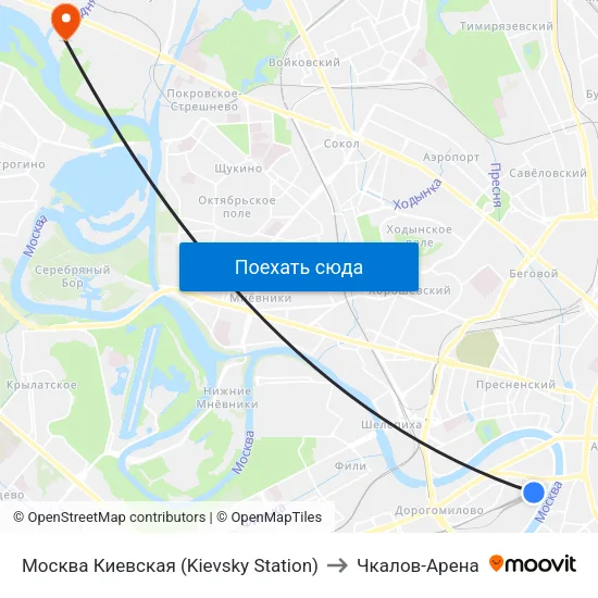 Москва Киевская (Kievsky Station) to Чкалов-Арена map