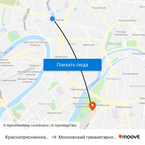 Краснопресненская (Krasnopresnenskaya) to Московский гуманитарно-экономический университет map