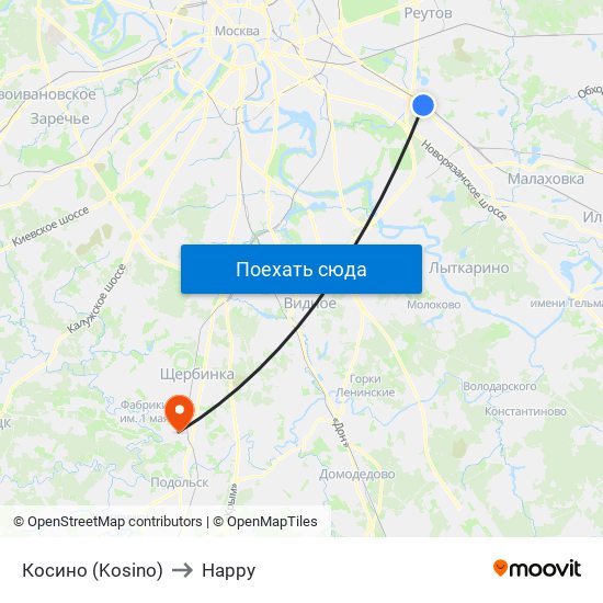 Косино (Kosino) to Happy map