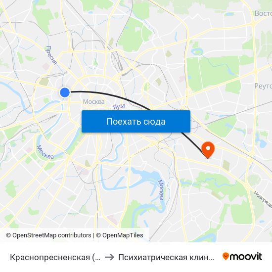 Краснопресненская (Krasnopresnenskaya) to Психиатрическая клиническая больница № 13 map