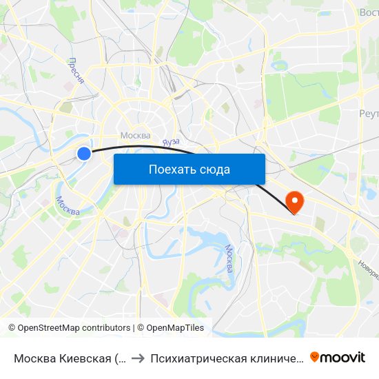 Москва Киевская (Kievsky Station) to Психиатрическая клиническая больница № 13 map