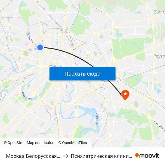 Москва Белорусская (Belorussky Station) to Психиатрическая клиническая больница № 13 map