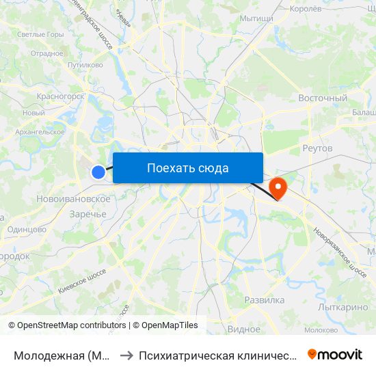 Молодежная (Molodezhnaya) to Психиатрическая клиническая больница № 13 map
