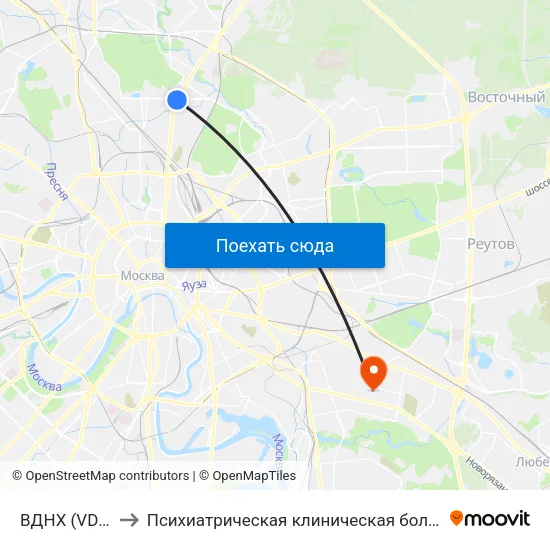 ВДНХ (VDNKh) to Психиатрическая клиническая больница № 13 map