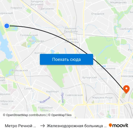 Метро Речной вокзал to Железнодорожная больница Москва-3 map