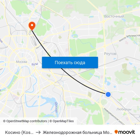 Косино (Kosino) to Железнодорожная больница Москва-3 map