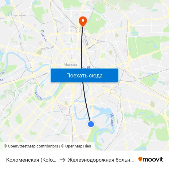 Коломенская (Kolomenskaya) to Железнодорожная больница Москва-3 map