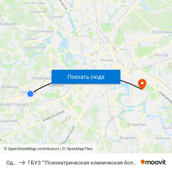 Одинцово to ГБУЗ ""Психиатрическая клиническая больница №13 Департамента здравоохранения города Москвы"" map