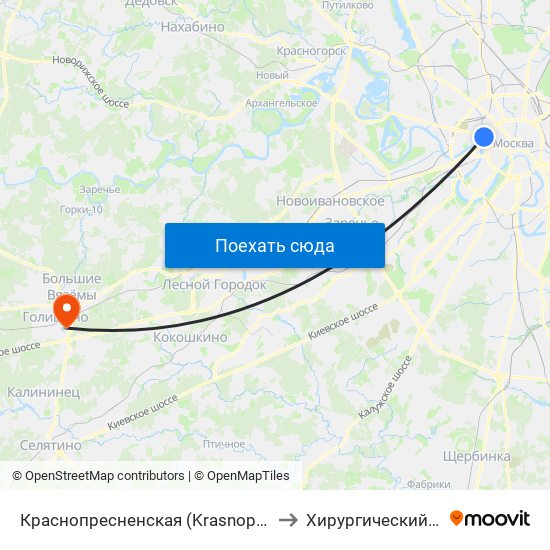 Краснопресненская (Krasnopresnenskaya) to Хирургический корпус map