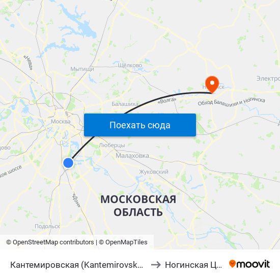 Кантемировская (Kantemirovskaya) to Ногинская ЦРБ map