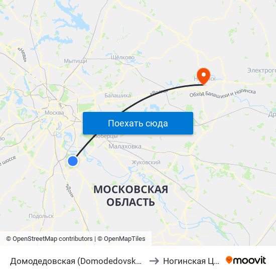 Домодедовская (Domodedovskaya) to Ногинская ЦРБ map