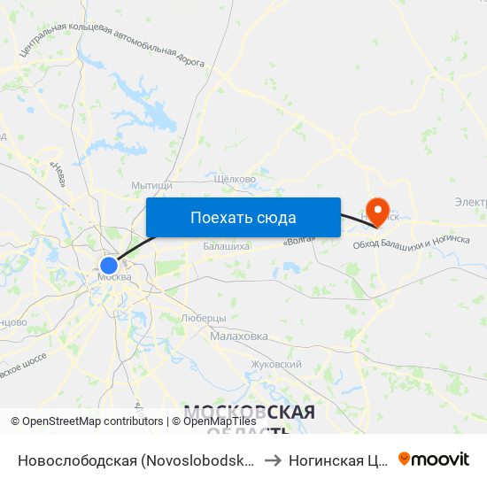 Новослободская (Novoslobodskaya) to Ногинская ЦРБ map