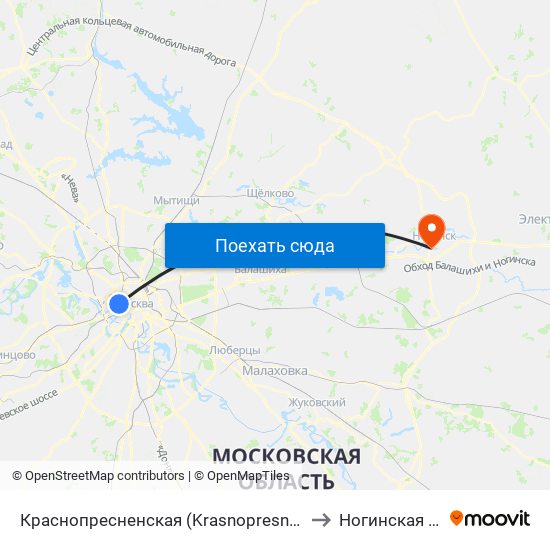 Краснопресненская (Krasnopresnenskaya) to Ногинская ЦРБ map