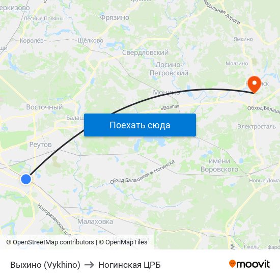 Выхино (Vykhino) to Ногинская ЦРБ map