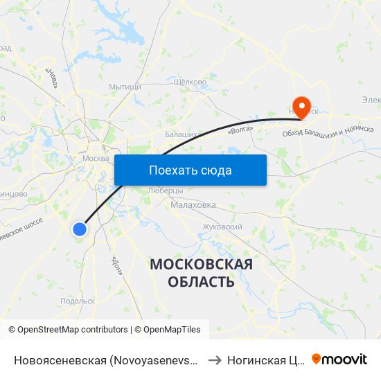 Новоясеневская (Novoyasenevskaya) to Ногинская ЦРБ map