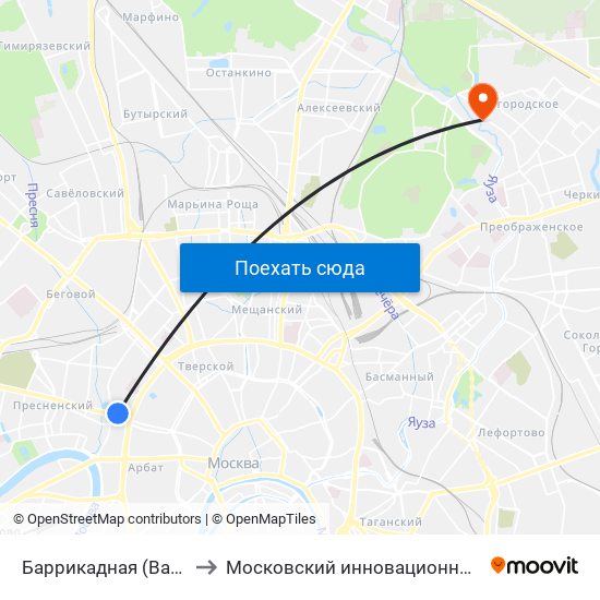 Баррикадная (Barrikadnaya) to Московский инновационный университет map