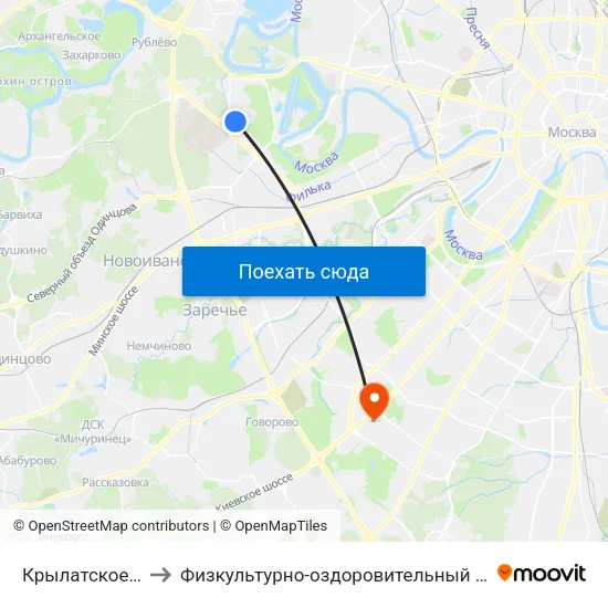 Крылатское (Krylatskoe) to Физкультурно-оздоровительный комплекс РУДН (ФОК РУДН) map