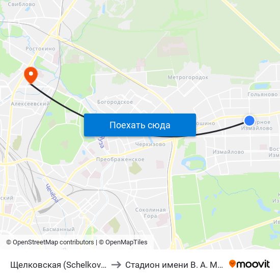Щелковская (Schelkovskaya) to Стадион имени В. А. Мягкова map